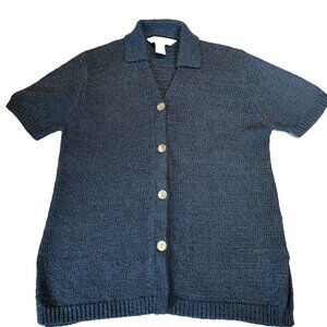 MELROSE STUDIO Silk Blend Short Sleeve Sweater Cardigan Size L Tortoise Buttons